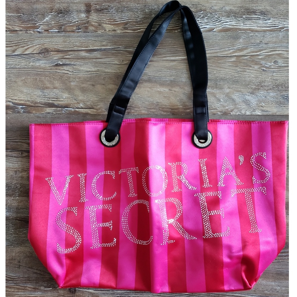 Victoria's Secret Red Striped and Rhinestone Tote